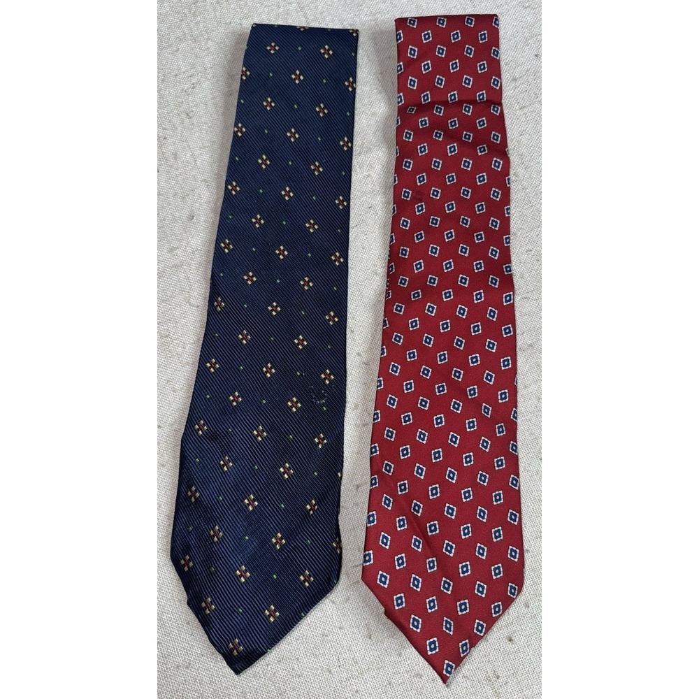 Men's Neck Tie NeckTie LOT of 2 Ralph Lauren Blue Red 100% Silk‎ + Silk Cotton